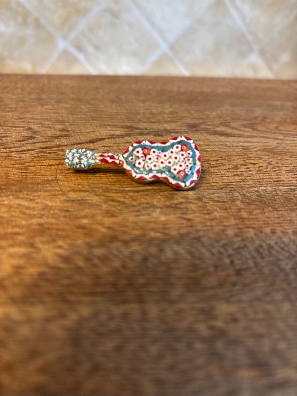 Vintage Italian Micro Mosaic Guitar Brooch